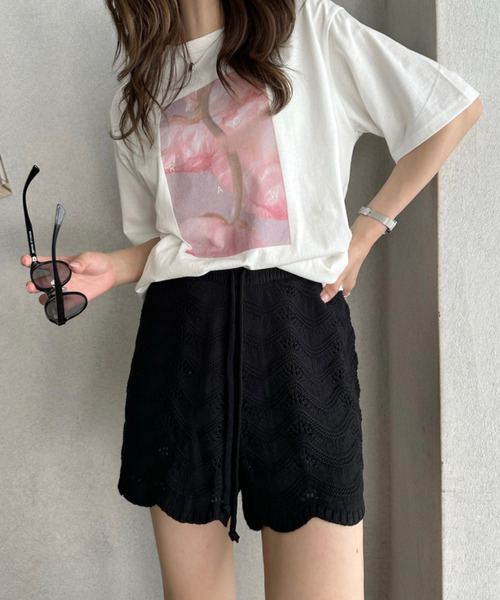 TREOVER(トレオーバー)の「リラックス感漂うニットショートパンツ(その他パンツ・レディース・オフホワイト/ブラック・FREE)」の3枚目の写真