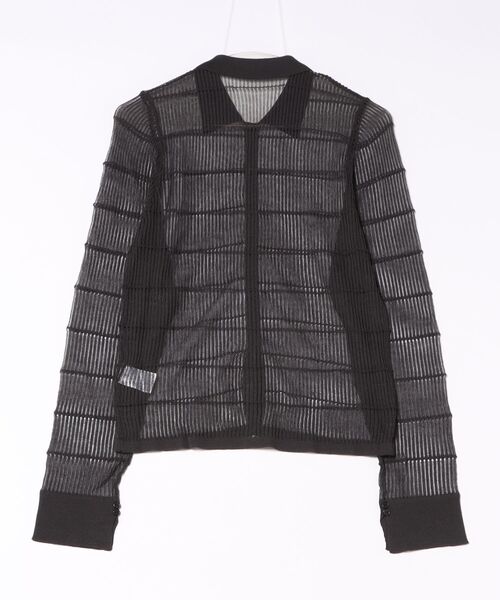 MAISON BREEZE reveur(メゾンブリーズレヴール)の「【MAISON BREEZE reveur】12G針抜きボーダーニットシャツ trc(ニット/セーター・レディース・チャコールグレー/ブラウン系1/グレイッシュベージュ・FREE)」の4枚目の写真