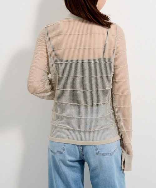 MAISON BREEZE reveur(メゾンブリーズレヴール)の「【MAISON BREEZE reveur】12G針抜きボーダーニットシャツ trc(ニット/セーター・レディース・チャコールグレー/ブラウン系1/グレイッシュベージュ・FREE)」の8枚目の写真