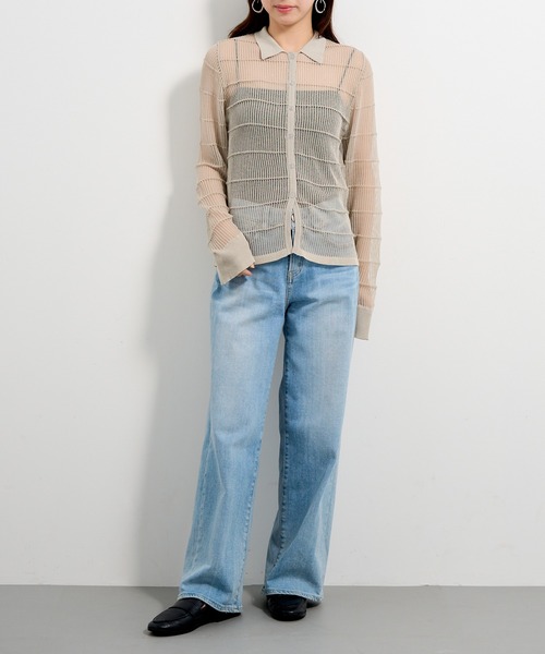 MAISON BREEZE reveur(メゾンブリーズレヴール)の「【MAISON BREEZE reveur】12G針抜きボーダーニットシャツ trc(ニット/セーター・レディース・チャコールグレー/ブラウン系1/グレイッシュベージュ・FREE)」の9枚目の写真