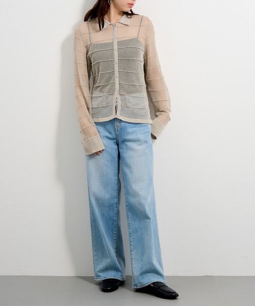 MAISON BREEZE reveur(メゾンブリーズレヴール)の「【MAISON BREEZE reveur】12G針抜きボーダーニットシャツ trc(ニット/セーター・レディース・チャコールグレー/ブラウン系1/グレイッシュベージュ・FREE)」の10枚目の写真