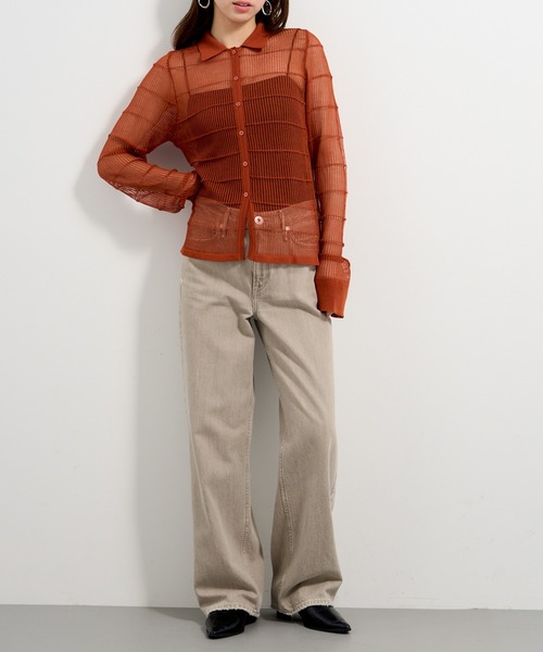 MAISON BREEZE reveur(メゾンブリーズレヴール)の「【MAISON BREEZE reveur】12G針抜きボーダーニットシャツ trc(ニット/セーター・レディース・チャコールグレー/ブラウン系1/グレイッシュベージュ・FREE)」の20枚目の写真