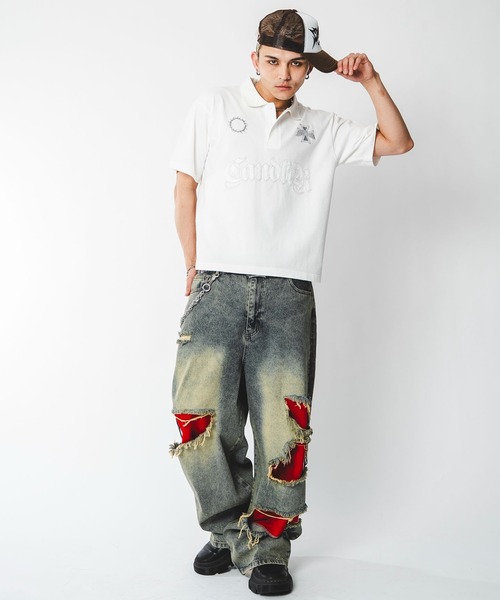 SHORT ROUND(ショートラウンド)の「SHORT ROUND/【26年春夏新作】ブリーチグラフィックポロシャツ(ポロシャツ・メンズ・ブラック系その他/ホワイト・LARGE/MEDIUM)」の3枚目の写真