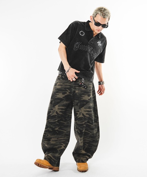 SHORT ROUND(ショートラウンド)の「SHORT ROUND/【26年春夏新作】ブリーチグラフィックポロシャツ(ポロシャツ・メンズ・ブラック系その他/ホワイト・LARGE/MEDIUM)」の5枚目の写真