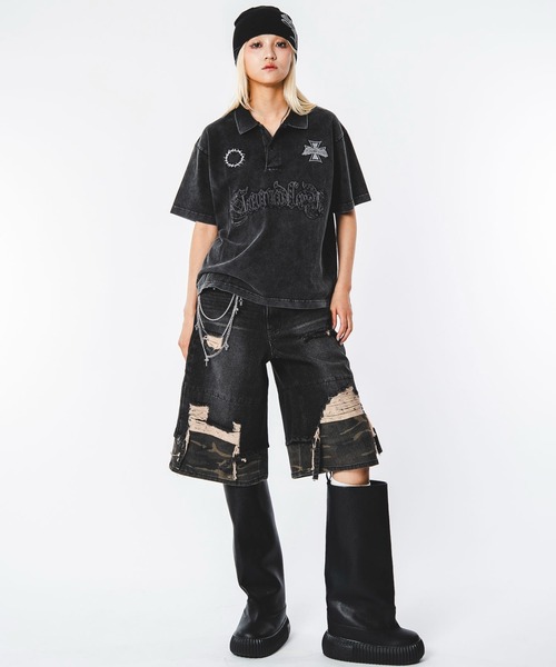 SHORT ROUND(ショートラウンド)の「SHORT ROUND/【26年春夏新作】ブリーチグラフィックポロシャツ(ポロシャツ・メンズ・ブラック系その他/ホワイト・LARGE/MEDIUM)」の6枚目の写真