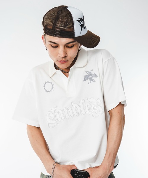 SHORT ROUND(ショートラウンド)の「SHORT ROUND/【26年春夏新作】ブリーチグラフィックポロシャツ(ポロシャツ・メンズ・ブラック系その他/ホワイト・LARGE/MEDIUM)」の9枚目の写真