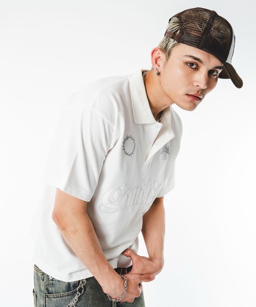SHORT ROUND(ショートラウンド)の「SHORT ROUND/【26年春夏新作】ブリーチグラフィックポロシャツ(ポロシャツ・メンズ・ブラック系その他/ホワイト・LARGE/MEDIUM)」の10枚目の写真