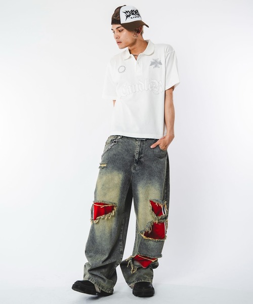 SHORT ROUND(ショートラウンド)の「SHORT ROUND/【26年春夏新作】ブリーチグラフィックポロシャツ(ポロシャツ・メンズ・ブラック系その他/ホワイト・LARGE/MEDIUM)」の12枚目の写真