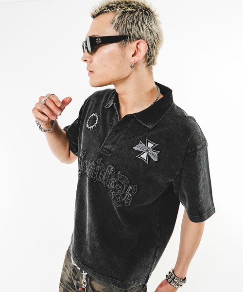 SHORT ROUND(ショートラウンド)の「SHORT ROUND/【26年春夏新作】ブリーチグラフィックポロシャツ(ポロシャツ・メンズ・ブラック系その他/ホワイト・LARGE/MEDIUM)」の21枚目の写真