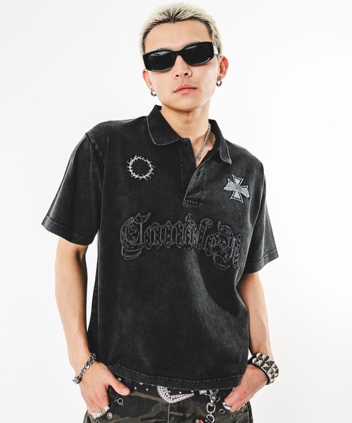 SHORT ROUND(ショートラウンド)の「SHORT ROUND/【26年春夏新作】ブリーチグラフィックポロシャツ(ポロシャツ・メンズ・ブラック系その他/ホワイト・LARGE/MEDIUM)」の2枚目の写真