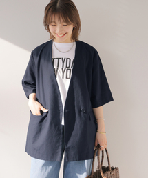 ［手洗い可］リネンコットンハーフスリーブジャケット