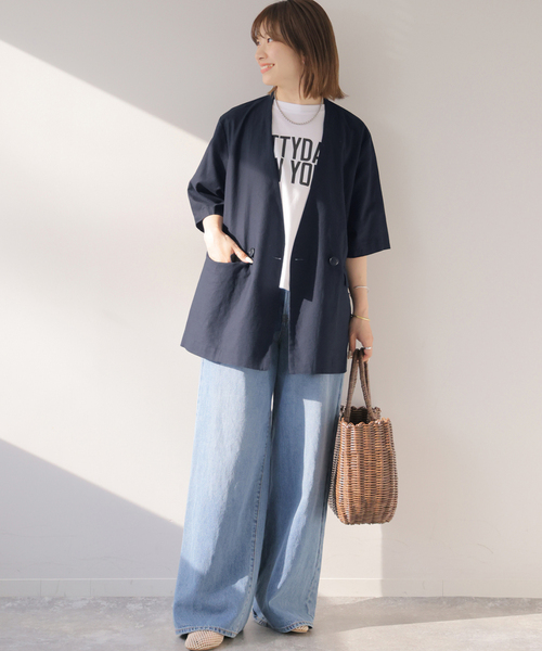 JOURNAL STANDARD relume（ジャーナルスタンダード　レリューム）の「［手洗い可］リネンコットンハーフスリーブジャケット（その他アウター・レディース・ネイビー/カーキ・FREE）」の9枚目の写真