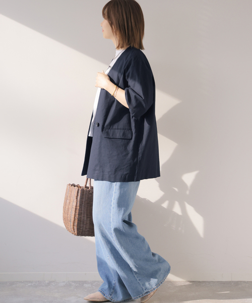 JOURNAL STANDARD relume（ジャーナルスタンダード　レリューム）の「［手洗い可］リネンコットンハーフスリーブジャケット（その他アウター・レディース・ネイビー/カーキ・FREE）」の10枚目の写真