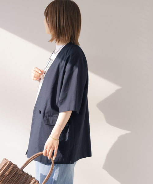 JOURNAL STANDARD relume（ジャーナルスタンダード　レリューム）の「［手洗い可］リネンコットンハーフスリーブジャケット（その他アウター・レディース・ネイビー/カーキ・FREE）」の13枚目の写真