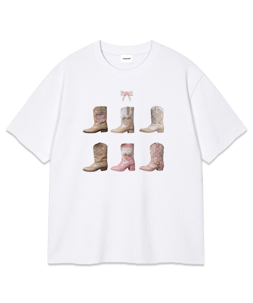 RANDOMOFF(ランダムオフ)の「PINK BOOTS T-SHIRT (2color)(Tシャツ/カットソー・レディース・ブラック/ホワイト・SMALL/MEDIUM/LARGE/X-LARGE)」の4枚目の写真