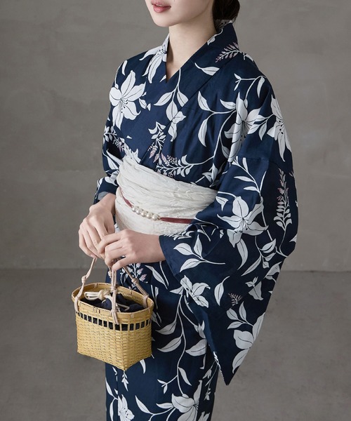 asaka(アサカ)の「巾着付きバンブーかごバッグ 浴衣用 和装小物(かごバッグ・レディース・ピンク/ネイビー/ライトブルー/アイボリー・FREE)」の8枚目の写真