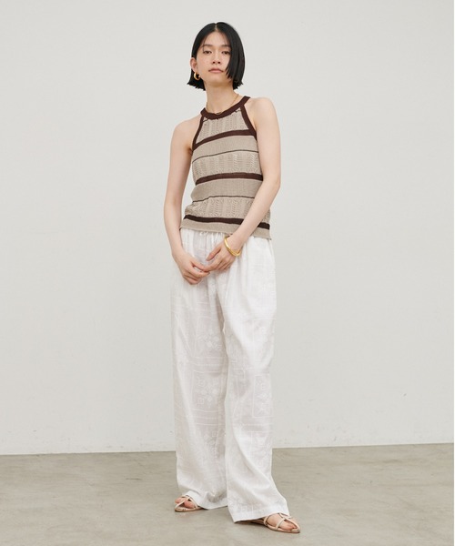 LARUTA（ラルータ）の「【LARUTA】［Web限定］麻タッチ透かしボーダーアメスリニット（タンクトップ・レディース・グレー/ベージュ・FREE）」の11枚目の写真