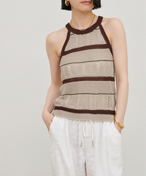 LARUTA（ラルータ）の「【LARUTA】［Web限定］麻タッチ透かしボーダーアメスリニット（タンクトップ・レディース・グレー/ベージュ・FREE）」の19枚目の写真