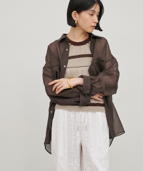 LARUTA（ラルータ）の「【LARUTA】［Web限定］麻タッチ透かしボーダーアメスリニット（タンクトップ・レディース・グレー/ベージュ・FREE）」の18枚目の写真
