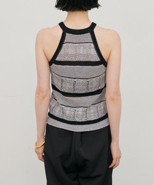 LARUTA（ラルータ）の「【LARUTA】［Web限定］麻タッチ透かしボーダーアメスリニット（タンクトップ・レディース・グレー/ベージュ・FREE）」の7枚目の写真