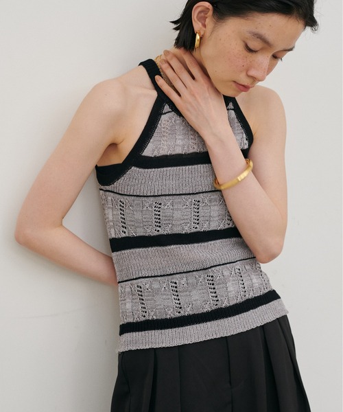 LARUTA（ラルータ）の「【LARUTA】［Web限定］麻タッチ透かしボーダーアメスリニット（タンクトップ・レディース・グレー/ベージュ・FREE）」の22枚目の写真