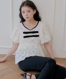 Chico | 【SALON  by Chico】取り外しリボンフラワーレースパフトップス(シャツ/ブラウス)