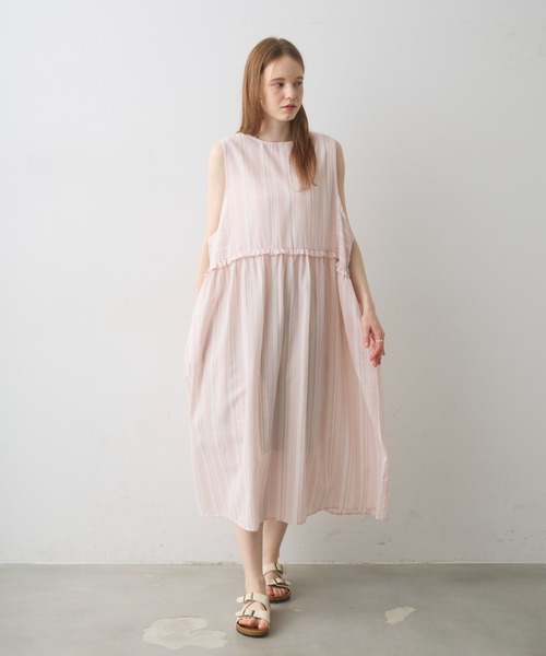 Crisp(クリスプ)の「waist frill stripe onepiece / ウエストフリルストライプワンピース(ワンピース・レディース・ピンク/ブラック・FREE)」の3枚目の写真