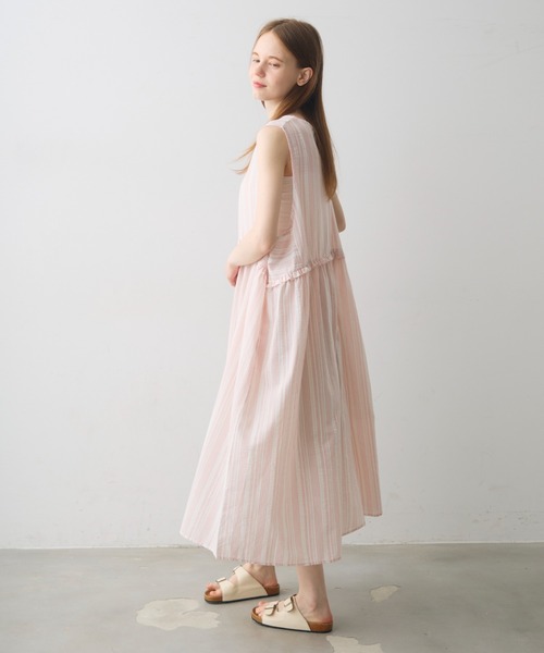 Crisp(クリスプ)の「waist frill stripe onepiece / ウエストフリルストライプワンピース(ワンピース・レディース・ピンク/ブラック・FREE)」の4枚目の写真