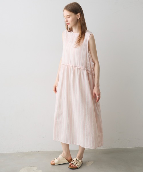 Crisp(クリスプ)の「waist frill stripe onepiece / ウエストフリルストライプワンピース(ワンピース・レディース・ピンク/ブラック・FREE)」の6枚目の写真