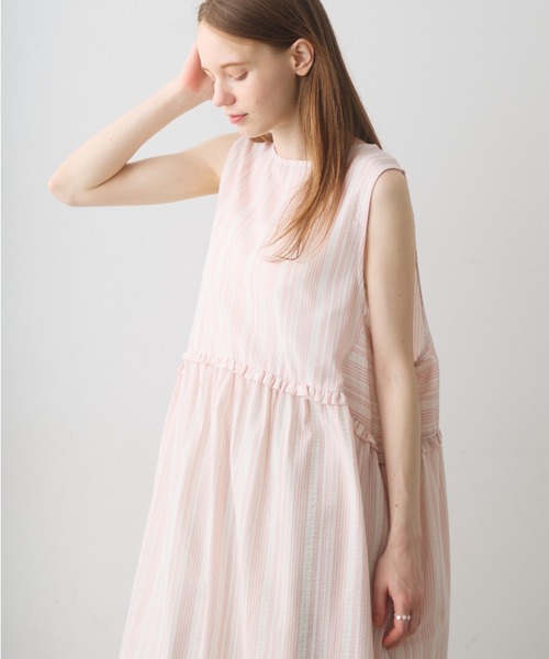 Crisp(クリスプ)の「waist frill stripe onepiece / ウエストフリルストライプワンピース(ワンピース・レディース・ピンク/ブラック・FREE)」の7枚目の写真
