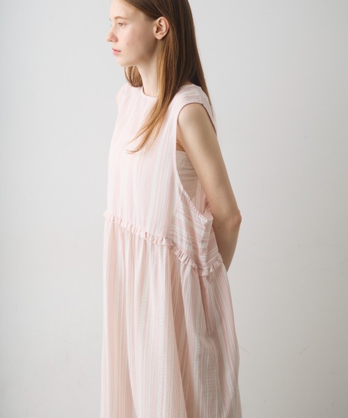 Crisp(クリスプ)の「waist frill stripe onepiece / ウエストフリルストライプワンピース(ワンピース・レディース・ピンク/ブラック・FREE)」の8枚目の写真