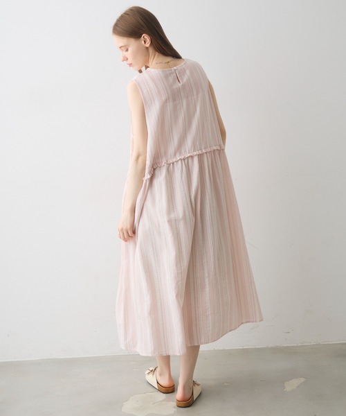 Crisp(クリスプ)の「waist frill stripe onepiece / ウエストフリルストライプワンピース(ワンピース・レディース・ピンク/ブラック・FREE)」の5枚目の写真