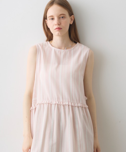 Crisp(クリスプ)の「waist frill stripe onepiece / ウエストフリルストライプワンピース(ワンピース・レディース・ピンク/ブラック・FREE)」の10枚目の写真