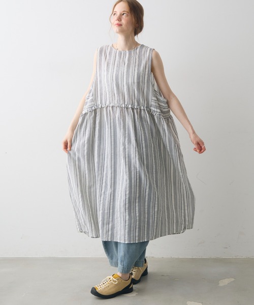 Crisp(クリスプ)の「waist frill stripe onepiece / ウエストフリルストライプワンピース(ワンピース・レディース・ピンク/ブラック・FREE)」の13枚目の写真