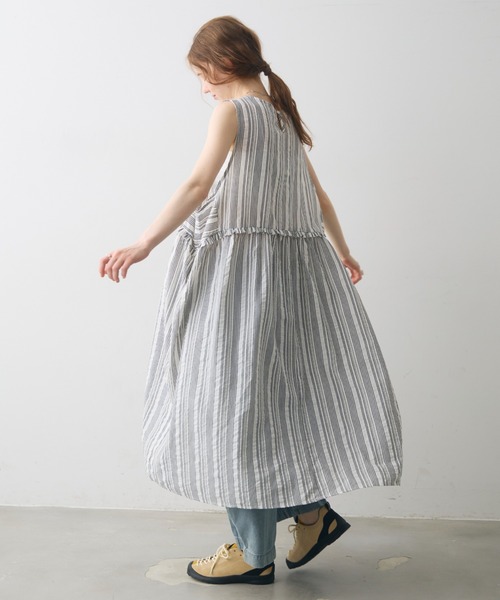Crisp(クリスプ)の「waist frill stripe onepiece / ウエストフリルストライプワンピース(ワンピース・レディース・ピンク/ブラック・FREE)」の14枚目の写真