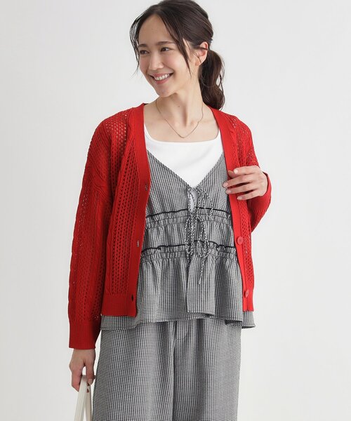 HONEYSUCKLE ROSE（ハニーサックルローズ）の「スカシ編みカーディガン（カーディガン/ボレロ・レディース・レッド系1/ブラック/オフホワイト・05/04）」の3枚目の写真