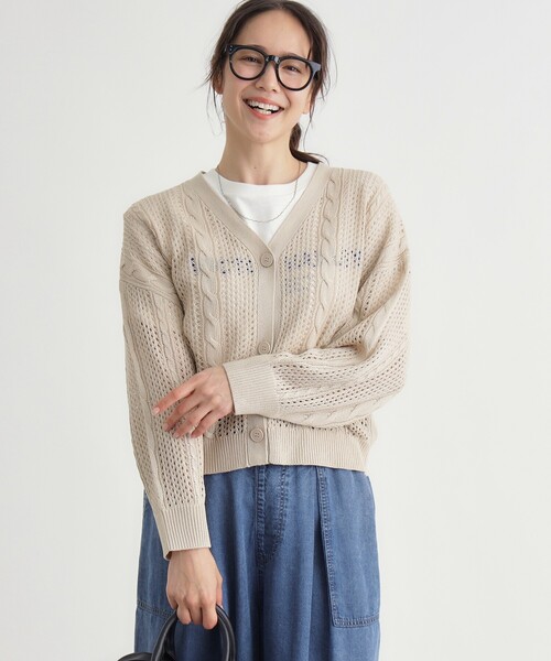 HONEYSUCKLE ROSE（ハニーサックルローズ）の「スカシ編みカーディガン（カーディガン/ボレロ・レディース・レッド系1/ブラック/オフホワイト・05/04）」の4枚目の写真