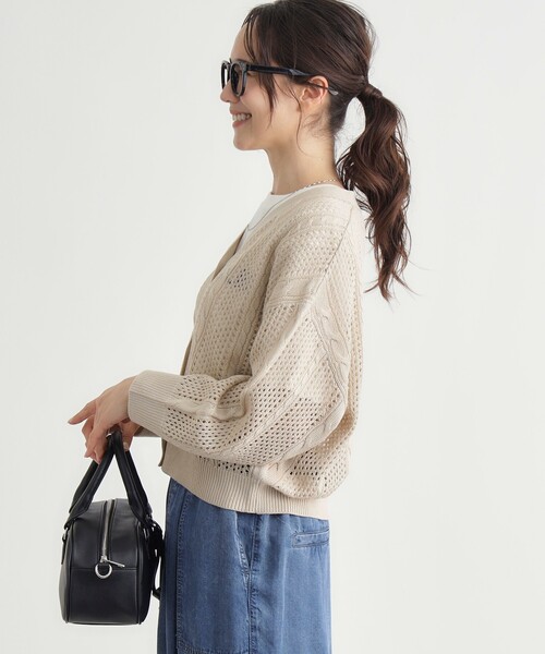 HONEYSUCKLE ROSE（ハニーサックルローズ）の「スカシ編みカーディガン（カーディガン/ボレロ・レディース・レッド系1/ブラック/オフホワイト・05/04）」の6枚目の写真