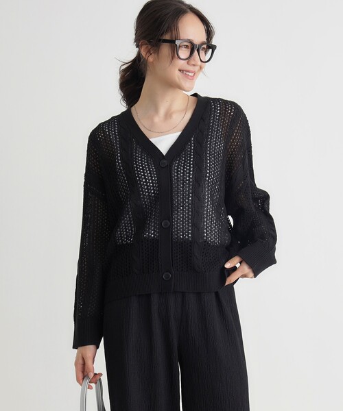 HONEYSUCKLE ROSE（ハニーサックルローズ）の「スカシ編みカーディガン（カーディガン/ボレロ・レディース・レッド系1/ブラック/オフホワイト・05/04）」の10枚目の写真