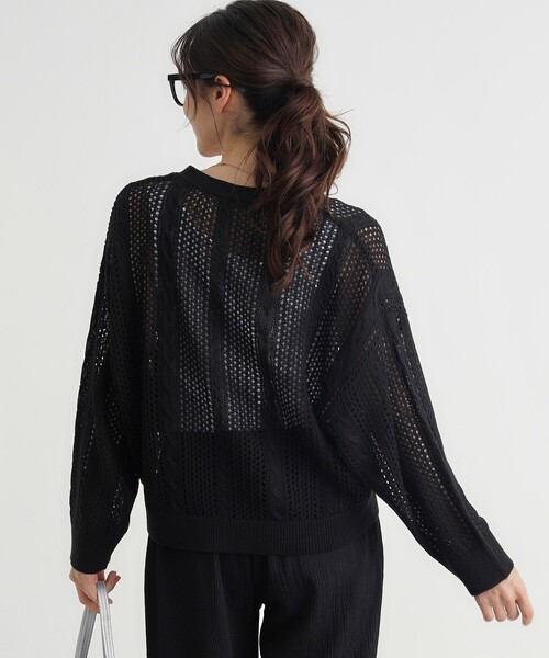 HONEYSUCKLE ROSE（ハニーサックルローズ）の「スカシ編みカーディガン（カーディガン/ボレロ・レディース・レッド系1/ブラック/オフホワイト・05/04）」の12枚目の写真
