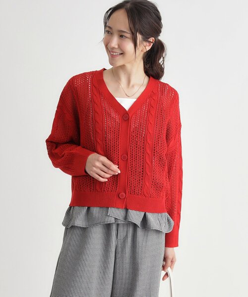 HONEYSUCKLE ROSE（ハニーサックルローズ）の「スカシ編みカーディガン（カーディガン/ボレロ・レディース・レッド系1/ブラック/オフホワイト・05/04）」の15枚目の写真