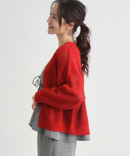 HONEYSUCKLE ROSE（ハニーサックルローズ）の「スカシ編みカーディガン（カーディガン/ボレロ・レディース・レッド系1/ブラック/オフホワイト・05/04）」の16枚目の写真