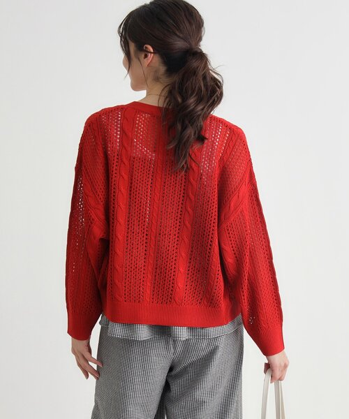 HONEYSUCKLE ROSE（ハニーサックルローズ）の「スカシ編みカーディガン（カーディガン/ボレロ・レディース・レッド系1/ブラック/オフホワイト・05/04）」の17枚目の写真