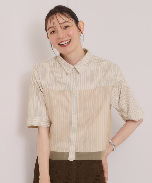 ITS'DEMO(イッツデモ)の「チュールコンビブラウス(シャツ/ブラウス・レディース・サックスブルー系2/ホワイト系5/ベージュ系その他5・00)」の3枚目の写真