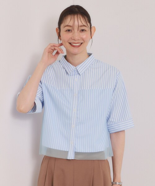 ITS'DEMO(イッツデモ)の「チュールコンビブラウス(シャツ/ブラウス・レディース・サックスブルー系2/ホワイト系5/ベージュ系その他5・00)」の4枚目の写真