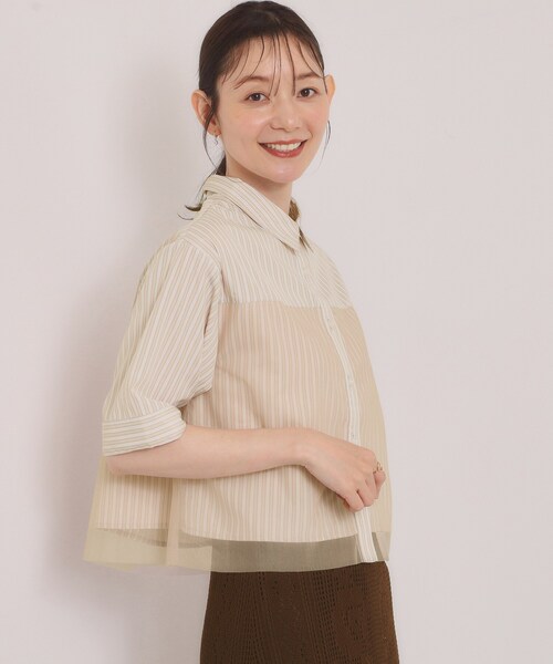 ITS'DEMO(イッツデモ)の「チュールコンビブラウス(シャツ/ブラウス・レディース・サックスブルー系2/ホワイト系5/ベージュ系その他5・00)」の9枚目の写真