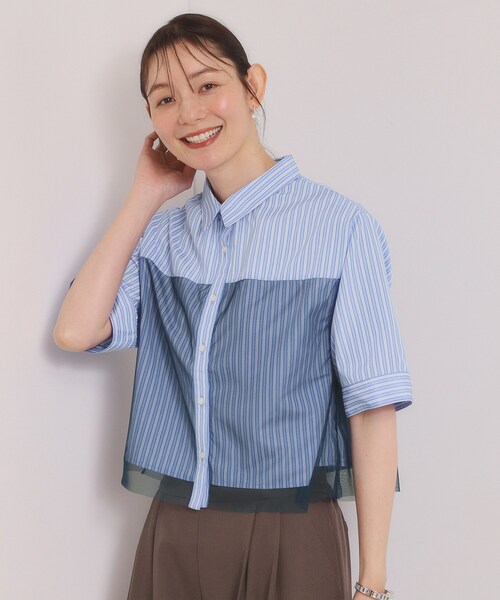 ITS'DEMO(イッツデモ)の「チュールコンビブラウス(シャツ/ブラウス・レディース・サックスブルー系2/ホワイト系5/ベージュ系その他5・00)」の12枚目の写真
