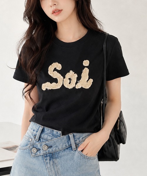 Soi（clothing）（ソイ クロージング）の「【Soi】コットンフリンジロゴパッチTシャツ（Tシャツ/カットソー・レディース・ホワイト/ブラック/オートミール・LARGE/SMALL/MEDIUM）」の16枚目の写真