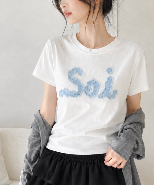 Soi（clothing）（ソイ クロージング）の「【Soi】コットンフリンジロゴパッチTシャツ（Tシャツ/カットソー・レディース・ホワイト/ブラック/オートミール・LARGE/SMALL/MEDIUM）」の6枚目の写真