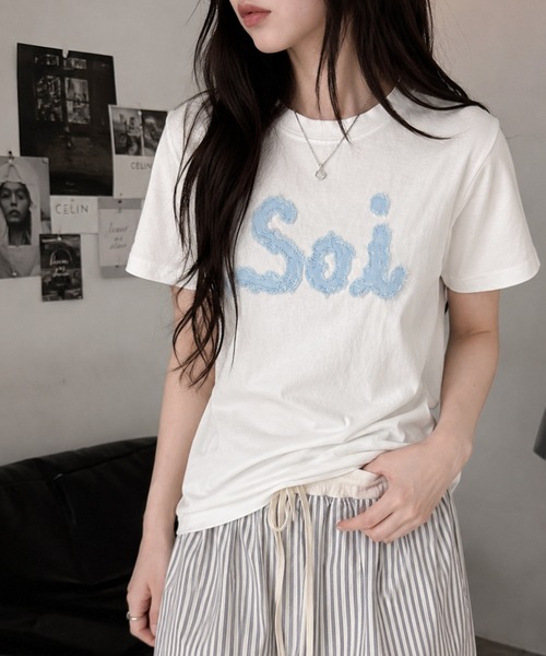 Soi（clothing）（ソイ クロージング）の「【Soi】コットンフリンジロゴパッチTシャツ（Tシャツ/カットソー・レディース・ホワイト/ブラック/オートミール・LARGE/SMALL/MEDIUM）」の11枚目の写真